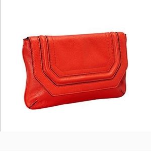 MILLY Leather Envelope neon bright Pink clutch  Shoulder Bag